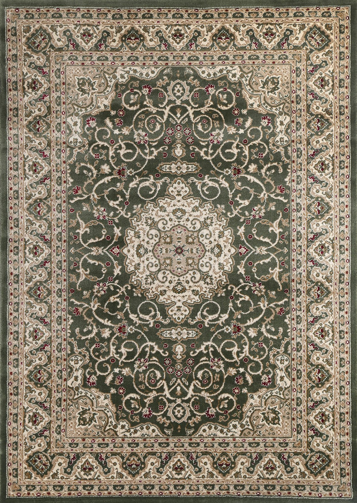 Ornate Green Bordered Traditional Flowered Rug